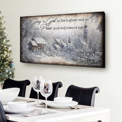Vintage Christmas Village Luke 2:14 Scripture Canvas Wall Art II