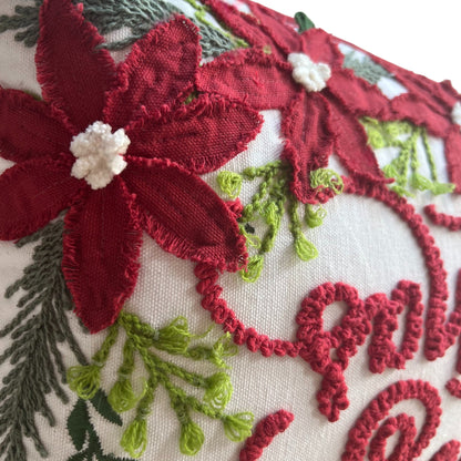Merry Christmas Vintage Poinsettia Throw Pillow