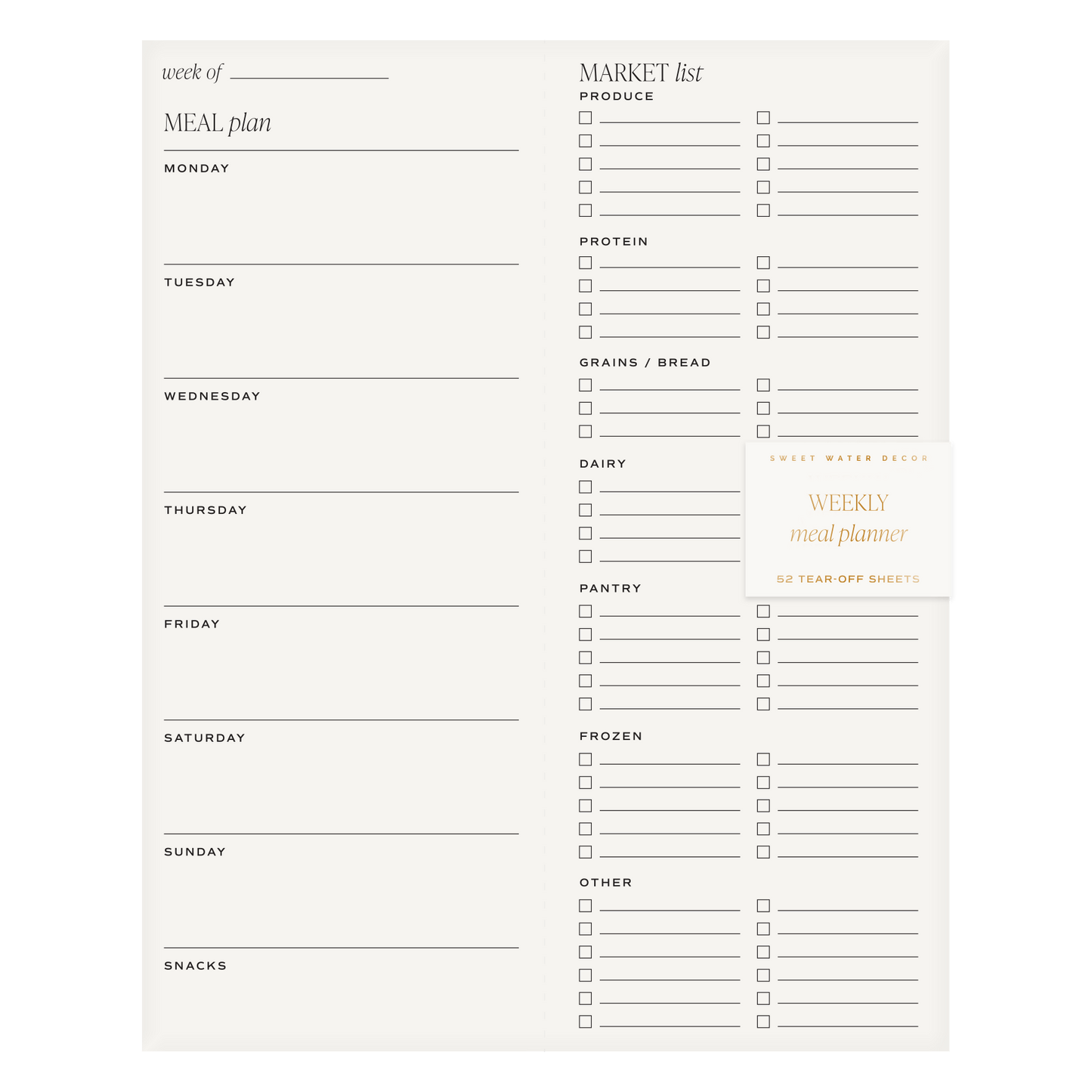 Weekly Meal Planner Notepad – 52 Tear-Off Sheets