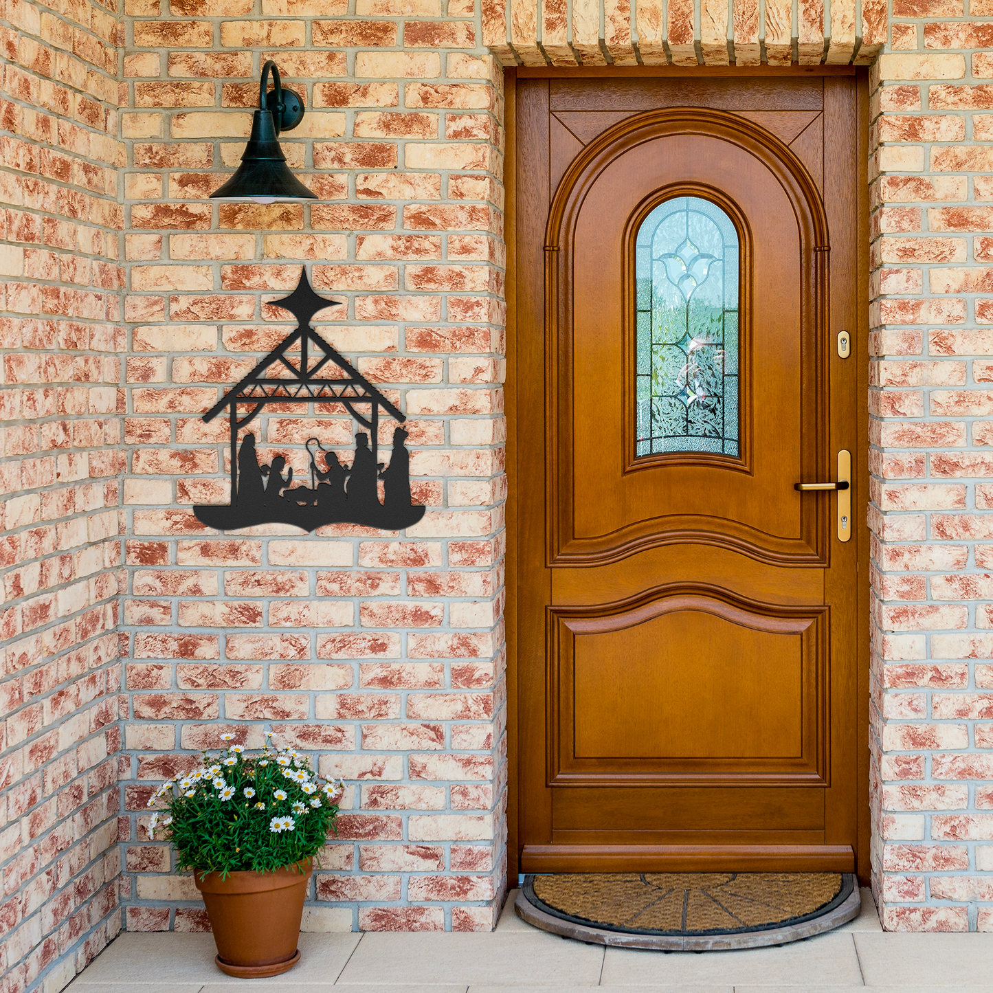 Nativity_Silhouette_Metal_Wall_Hanging_Black_Brick_Entrance_Mockup.png