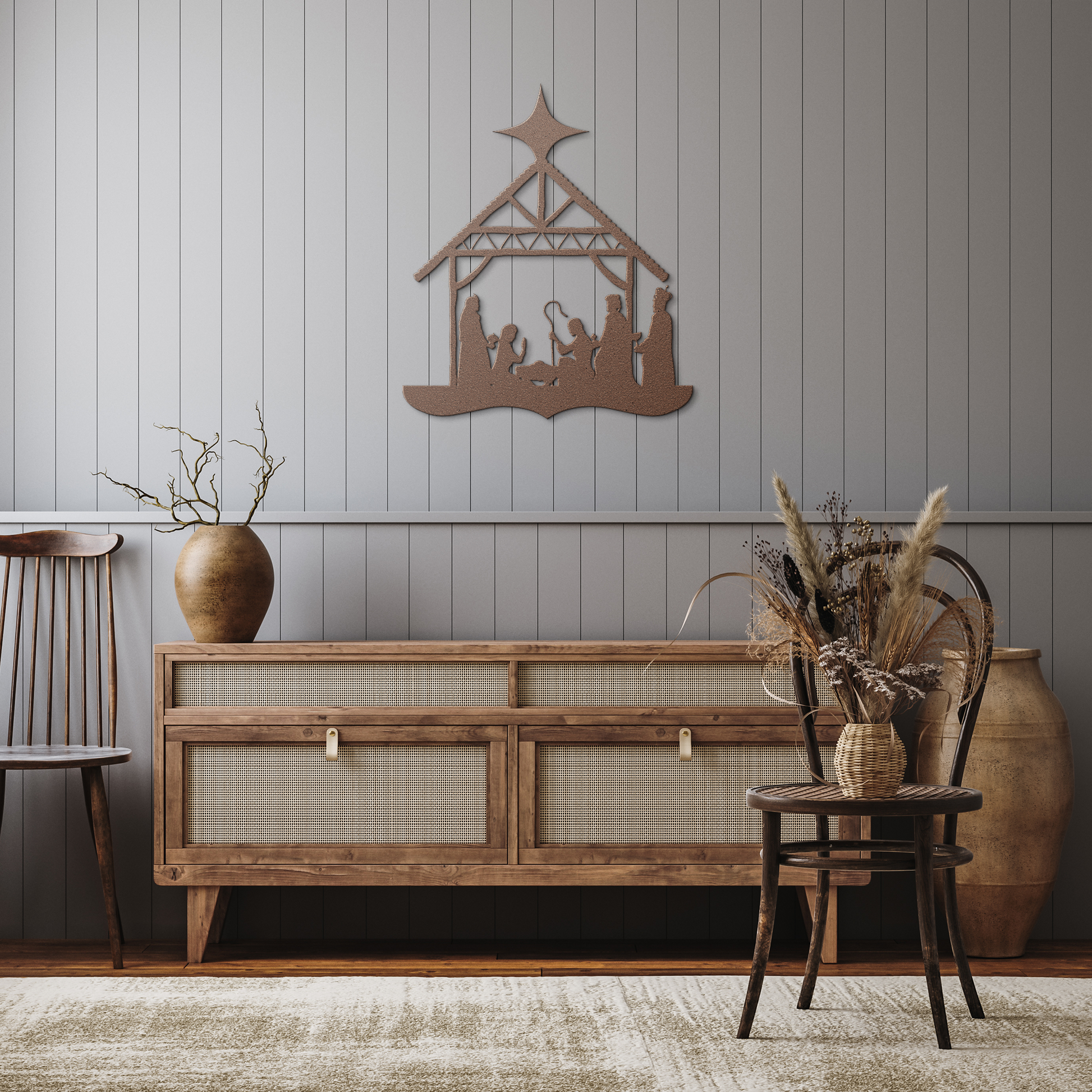 Nativity_Silhouette_Metal_Wall_Hanging_Copper_Rustic_Hallway_Mockup.png