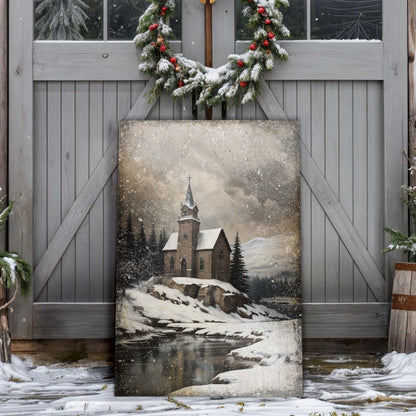 Vintage Church Christmas Canvas Wall Art II