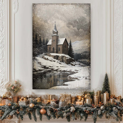 Vintage Church Christmas Canvas Wall Art II