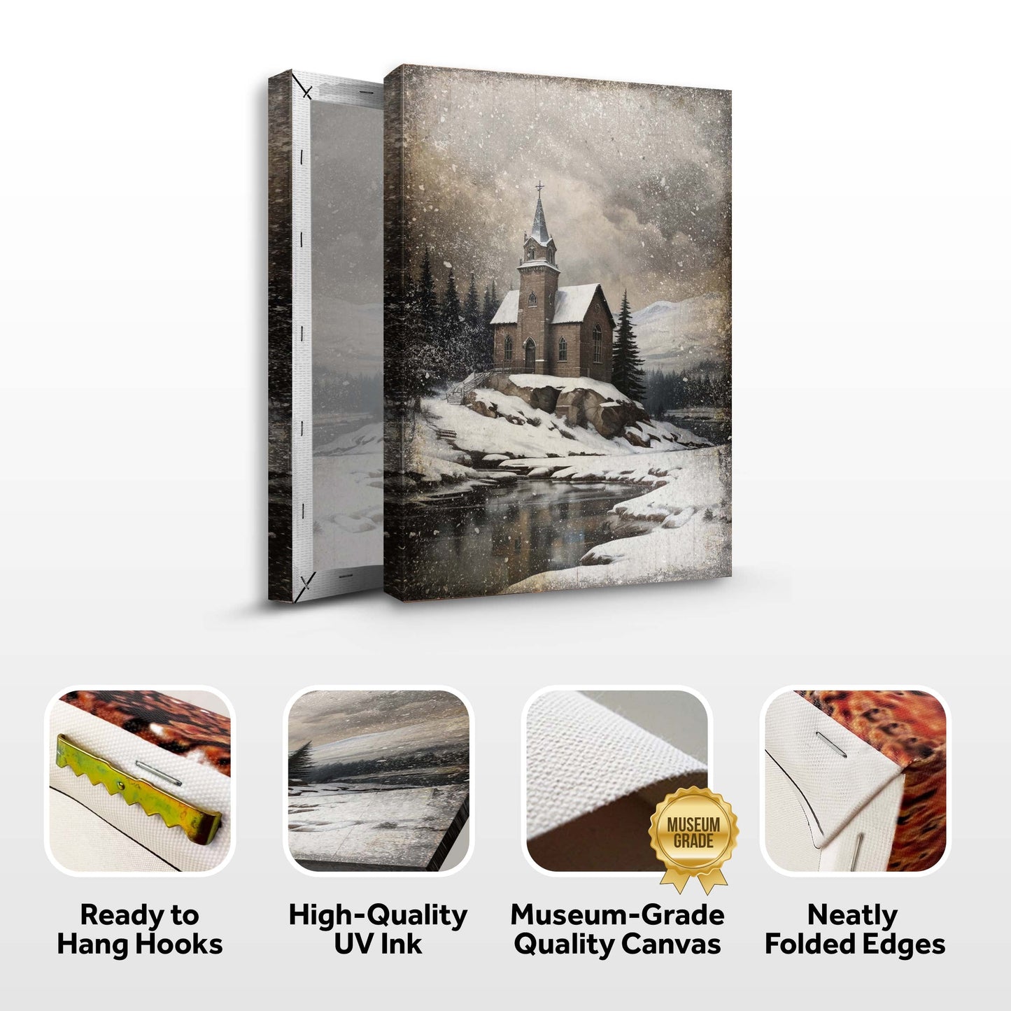 Vintage Church Christmas Canvas Wall Art II