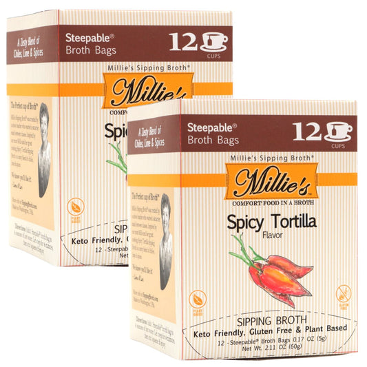 Millie’s Spicy Tortilla Sipping Broth – 2 Box Pack (24 Servings)