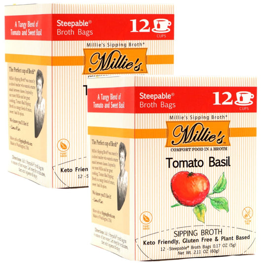 Millie’s Tomato Basil Sipping Broth – 2 Box Pack (24 Servings)